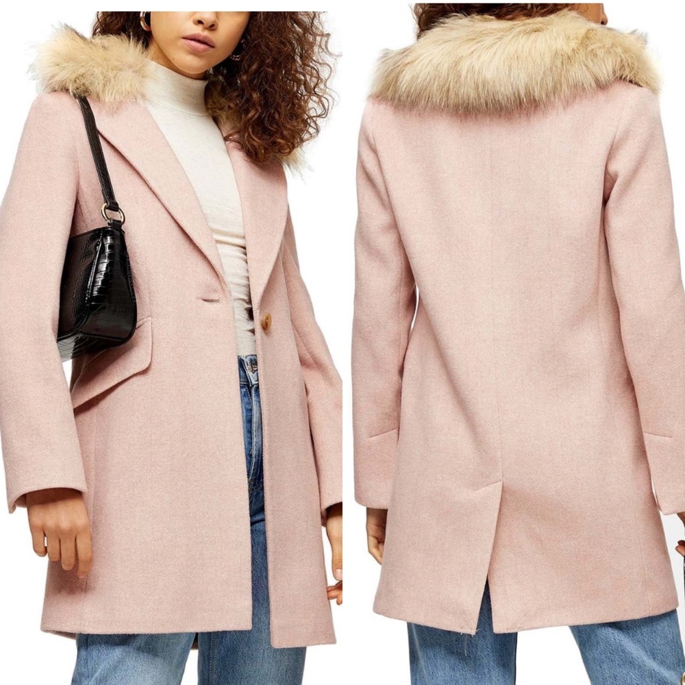 NWOT topshop pink coat with removable faux trim - Picture 1 of 4
